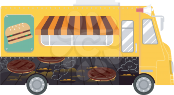 Colorful Illustration of a Food Truck That Specializes in Selling Burgers