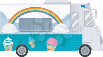 Colorful Illustration of a Food Truck That Specializes in Selling Ice Cream