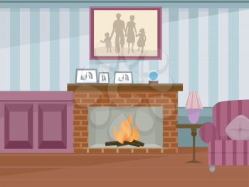 Illustration Featuring a Fireplace in Use
