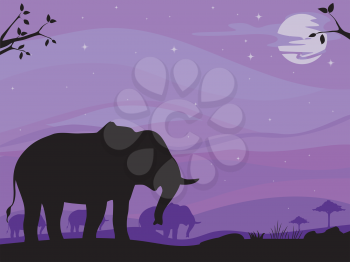 Background Illustration Featuring the Silhouette of an Elephant in a Savanna