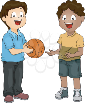Illustration of a Boy Sharing His Basketball with His Friend