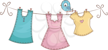 Illustration Featuring Female Clothing Hanging on a Clothes Line