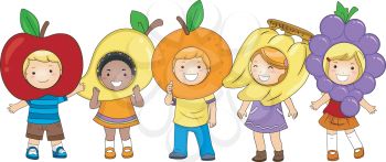 Illustration of Kids Wearing Fruit-Shaped Costumes