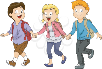 Illustration of Kids Holding Hands While Walking to School