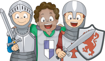 Illustration of a Group of Boys Wearing Knight Costumes