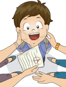 Illustration Featuring a Pair of Parents Congratulating a Kid for His Grade in Class