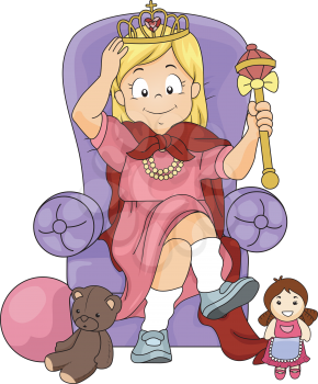 Illustration of a Little Girl Pretending to be a Princess