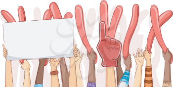 Cropped Illustration Featuring a Group of Party Goers With Their Hands Up