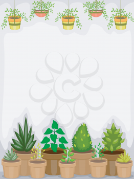 Background Illustration of a Greenhouse Housing Different Types of Plants