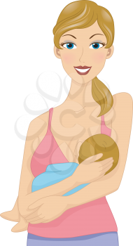 Illustration of a Young Mother Breasfeeding Her Baby