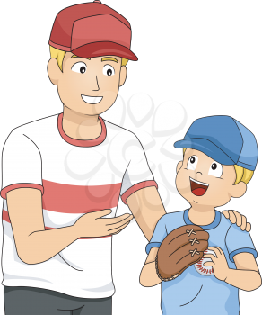 Illustration of a Father and a Little Boy Bonding Over Baseball