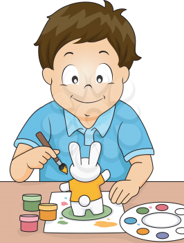 Illustration of a Boy Painting a Rabbit Figurine