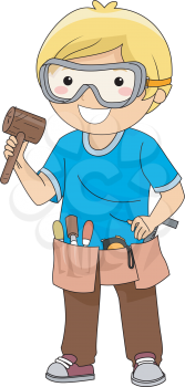 Illustration of a Boy Carrying Wood Carving Materials