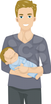 Illustration of a Man Holding a Sleeping Baby
