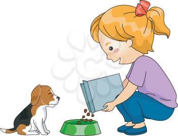Illustration of a Little Girl Feeding Her Dog