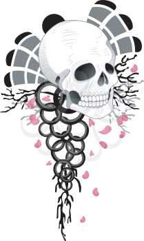 Illustration of a Tattoo Design Featuring a Skull with Rings Dangling Below