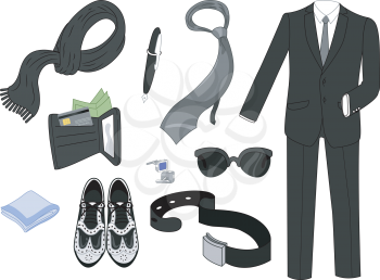Illustration Featuring Typical Male Clothing and Accessories