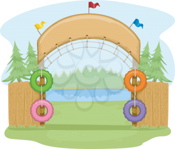 Colorful Illustration Featuring the Entrance of a Camp Site