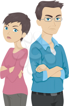 Illustration of an Older Couple with Their Backs Turned Against Each Other