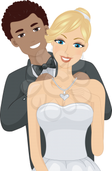 Illustration of an African-American Guy Putting a Necklace on His Caucasian Girl