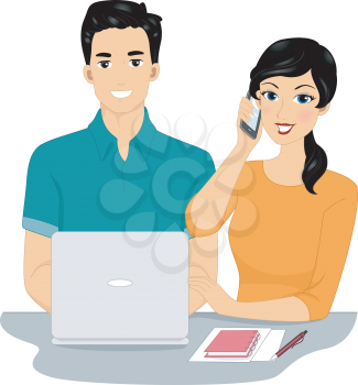 Illustration of a Couple Managing an Online Business Together