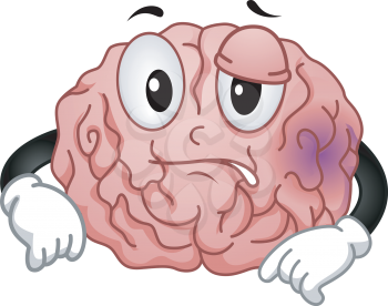 Mascot Illustration Featuring a Brain Sporting a Purplish Bruise
