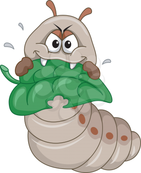 Mascot Illustration Featuring a Catterpillar Munching on a Leaf