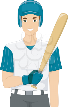 Illustration of a Man Dressed in Baseball Gear Holding a Baseball Bat