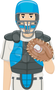 Illustration of a Man Dressed as a Baseball Catcher