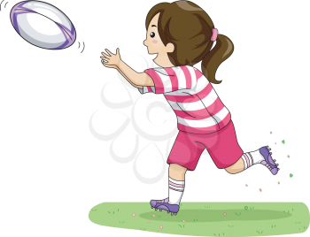 Illustration of a Girl Catching a Rugby Ball
