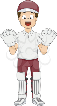 Illustration of a Boy Dressed as a Wicket Keeper