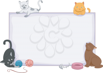Illustration Featuring a Blank Board Surrounded by a Group of Cats