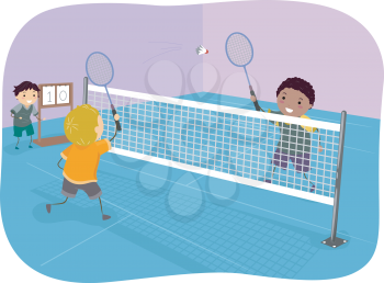 Illustration Featuring Boys Playing Badminton