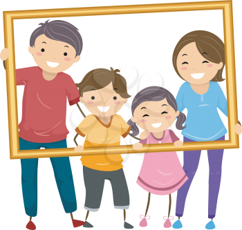 Illustration Featuring a Happy Family Holding a Hollow Frame