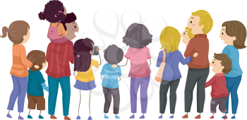 Back View Illustration Featuring Groups of Families Watching an Event