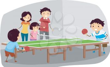 Illustration Featuring a Family Playing Table Tennis