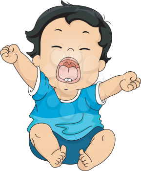 Illustration Featuring a Baby Yawning While Stretching His Arms