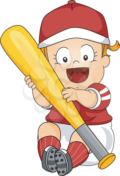 Illustration Featuring a Female Baby Holding a Baseball Bat