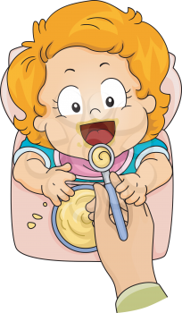 Illustration Featuring a Baby Girl Being Fed with Instant Cereal