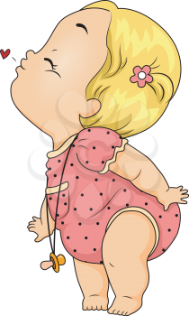 Illustration Featuring a Baby Girl Asking for a Kiss