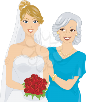Illustration Featuring a Young Bride and Her Mom