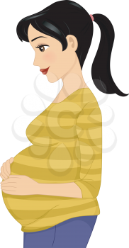 Illustration Featuring a Pregnant Woman Contentedly Rubbing Her Belly