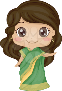 Illustration Featuring a Girl Wearing an Indian Costume