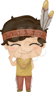 Illustration Featuring a Boy Wearing a Native American Costume