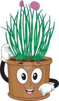 Mascot Illustration Featuring a Pot of Chives