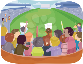 Illustration Featuring a Game Arena with Sports Fans Cheering From the Bleachers