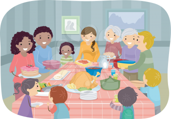 Illustration Featuring a Group of People Enjoying a Potluck Party