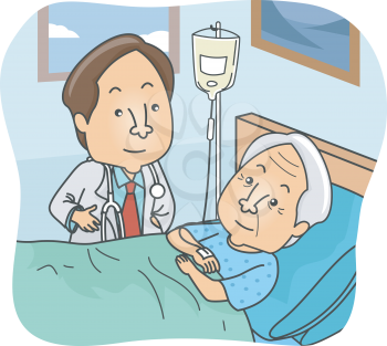Illustration Featuring a Doctor Checking Up on His Elderly Patient