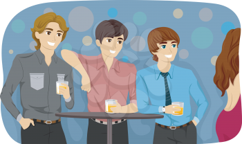 Illustration Featuring Guys Checking Out a Girl in a Bar