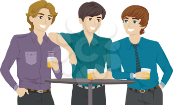 Illustration Featuring Guys Hanging Out in a Bar